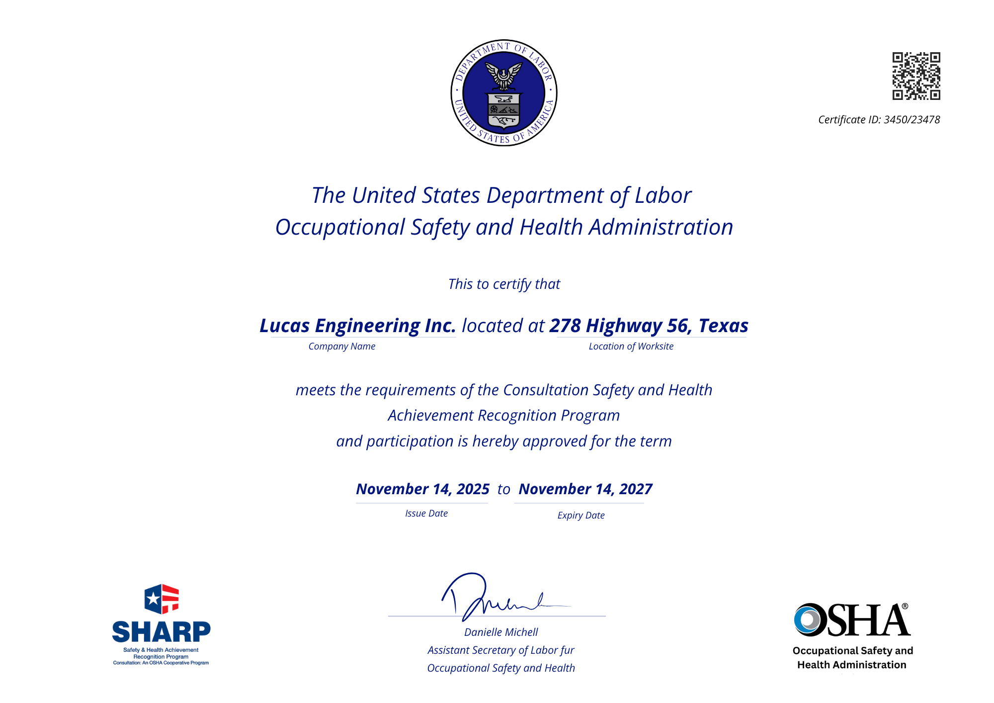 Verified OSHA Card Template for Occupational Safety